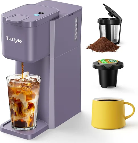 Tastyle Mini Cafetera de Café Caliente y Frío de Una Sola Porción, para Cápsulas K y Café Molido, Tamaños de Preparación de 6 a 14 Oz, con Libro de