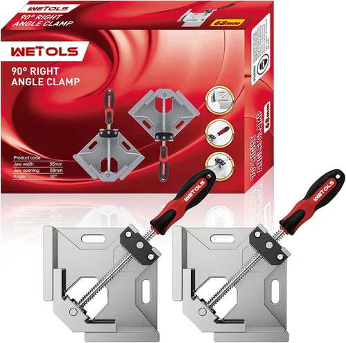 Miniatura 2 de WETOLS Abrazadera de esquina para carpintería, 2 abrazaderas de ángulo recto de 90 grados con mordaza ajustable de aleación de aluminio, abrazaderas