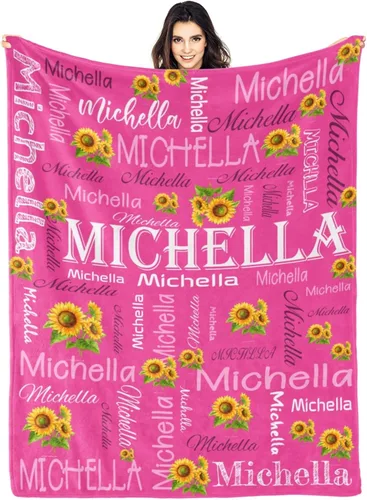 Manta personalizada con nombre, manta personalizada con nombre, mantas personalizadas con texto, mantas de girasol, regalo personalizado para el día