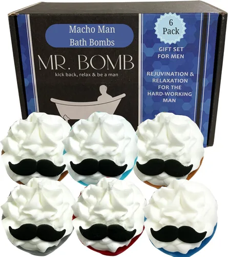 Mr. Bomb Bigote Dude - Bombas de baño para hombres para la relajación de los hombres, regalo para él, baño varonil, aromas masculinos para hombres,