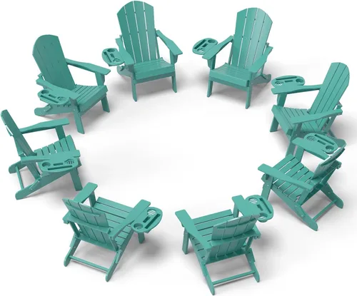Miniatura 47 de NAVINE Juego de 2 sillas Adirondack plegables de polietileno de alta densidad con portavasos multifuncional, resistente a la intemperie, para Blanco