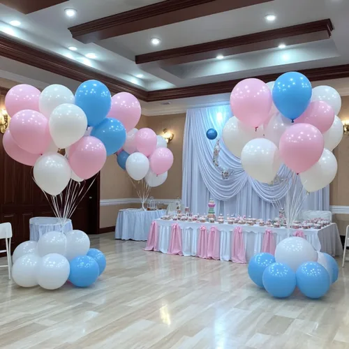 Miniatura 4 de Paquete de 300 globos de látex blanco, rosa y azul, 100 de cada uno de los 3 colores de 12 pulgadas, blanco, rosa claro, azul claro, globos de látex
