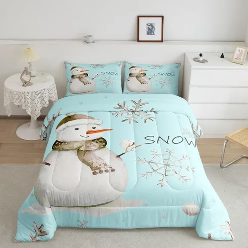 Miniatura 2 de Erosebridal Juego de ropa de cama Kawaii de muñeco de nieve tamaño individual para niños y niñas, juego de ropa de cama de feliz año nuevo, edredón