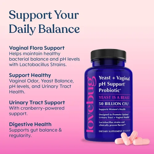 Miniatura 3 de LOVEBUG Probióticos para mujeres con Pancran® - Probiótico multi-cepa que apoya el equilibrio de IVU, BV, olor y pH - Probióticos vaginales