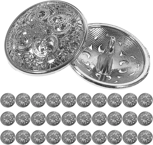 Miniatura 12 de Milisten 30 botones planos redondos de metal, abrigos, chaquetas, camisas, trajes, pantalones botones para costura artesanal (plata, 0.98 pulgadas)