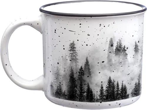 Tazas de café Black Lantern - Gran taza de té y taza de café de cerámica para amantes de la naturaleza con impresión de bosque y nubes - Taza de