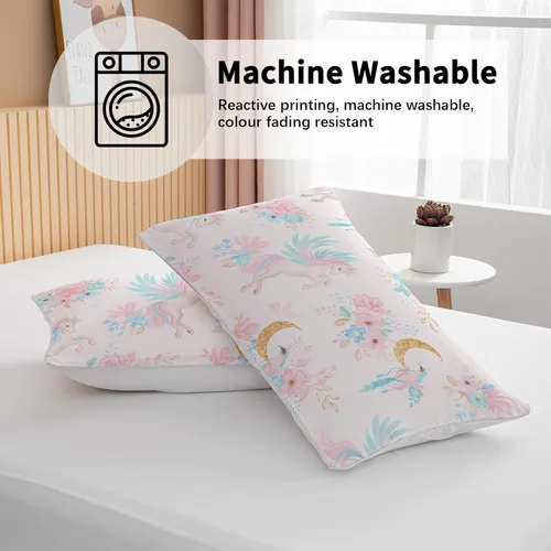 Miniatura 5 de BEDMUST Funda de edredón de unicornio tamaño individual, suave y lindo juego de ropa de cama de unicornio rosa con hojas de flores y pájaros azules