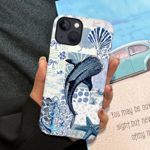 Miniatura 4 de DAIZAG Funda compatible con iPhone 13, funda duradera de protección contra golpes para niñas y mujeres, tema de retazos azul océano Tema