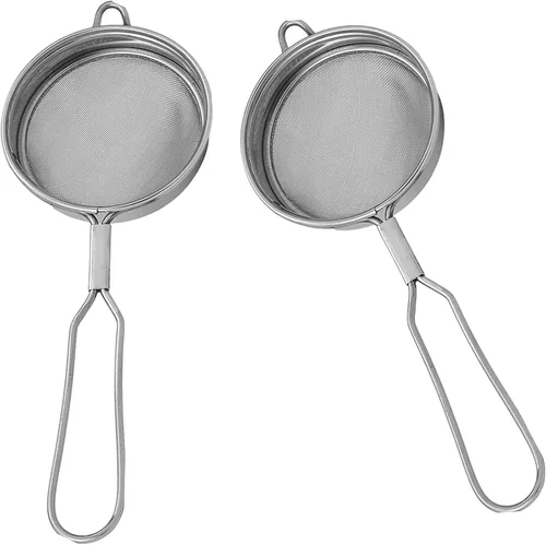 Colador de té chai, filtro de té y café S3 pequeño filtro líquido de acero inoxidable, colador de té, colador de café, paquete de 2