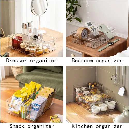 Miniatura 4 de Paquete de 7 organizadores transparentes para cajones de nevera, contenedores extraíbles apilables con asa para organización de gabinetes de cocina