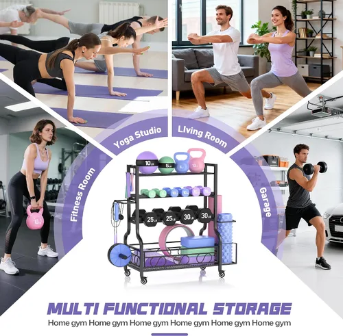Miniatura 8 de PARTPHONER Estante ajustable para mancuernas, estante de pesas para almacenamiento de gimnasio en casa, almacenamiento de gimnasio en casa