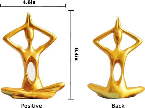 Miniatura 6 de Figuras doradas para decoración del hogar, 3 piezas, estatuas de yoga, estantería, decoración de estante dorado, decoración de oficina, escultura