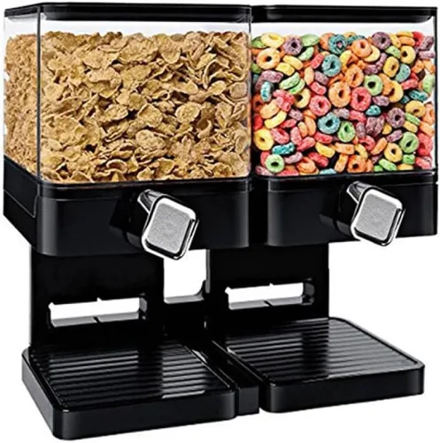 TopHomer Dispensador de cereales de doble control con bandeja inferior desmontable y diseño de salida de paleta de rueda para organización de Negro