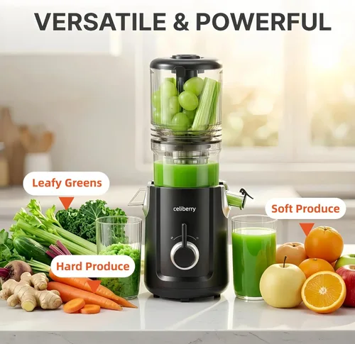 Miniatura 9 de Exprimidor de prensado en frío, 5.3 pulgadas, gran conducto de alimentación exprimidor lento para frutas y verduras enteras, fácil de limpiar