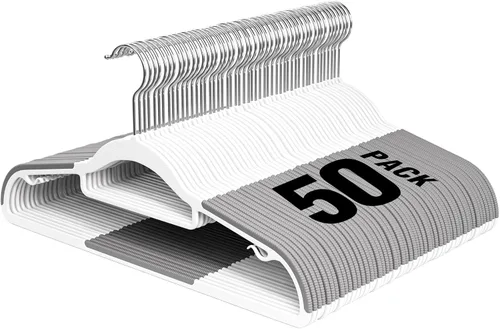 Miniatura 9 de Paquete de 50 perchas de plástico resistentes con gancho giratorio de 360°, barra antideslizante y organizadores de armario ultrafinos de 0.2