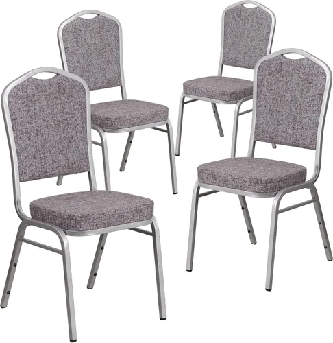 Miniatura 60 de Flash Furniture HERCULES Series - Silla apilable para banquetes con respaldo de corona en tela negra con estampado, marco de vena plateada Tela