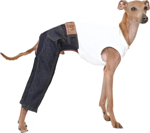 Miniatura 25 de D Doggy Star - Suéter de galgo italiano de cuello de tortuga, conjunto de mono de vellón cálido, ropa de Whippet para perro (XL, azul marino Pkt)