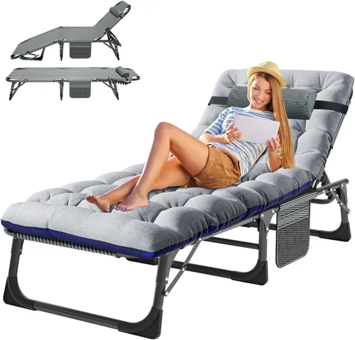 Miniatura 12 de ABORON Catres de campamento de 5 posiciones para adultos, catre de dormir plegable al aire libre, tumbona plegable con almohada, silla reclinable