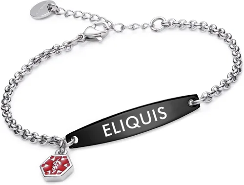 Miniatura 90 de LinnaLove - Pulsera de identificación de alerta médica con cadena Rolo simple pregrabada para mujer