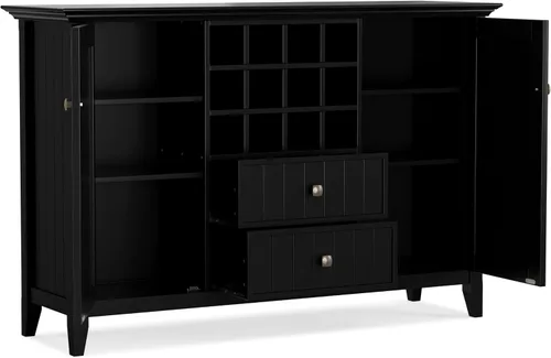 Miniatura 4 de SIMPLIHOME Bedford Buffet - Aparador de 3 puertas de madera maciza de 54 pulgadas de ancho con estante para vino en negro, gabinete de transición
