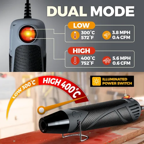 Miniatura 5 de Pistola de calor para manualidades, mini pistola de aire caliente de doble temperatura para resina epoxi, envoltura retráctil, envoltura de vinilo
