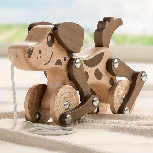 Juguetes Montessori 1 2 3 4 Años Niños Niñas Juguete de Perro de Madera para Caminar y Tirar para Bebés y Pequeñas, Juguetes de Caminar y Tirar,