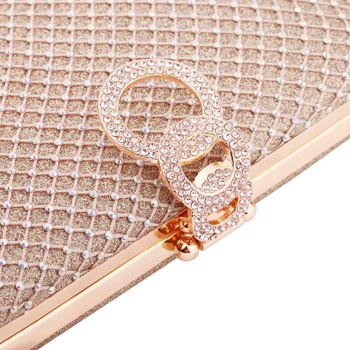 Miniatura 6 de Mulian LilY M106 Glitter Embrague Monedero Para Mujeres Brillante Noche Bolsos Fiesta Fiesta Bolso Rosa Oro