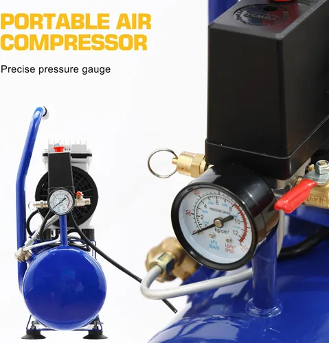 Miniatura 6 de Compresor de Aire Ultra Silencioso, 65dB, Sin Aceite, Acopladores Rápidos, 115PSI, Eléctrico Portátil para Neumáticos de Coche y Bicicleta, Pistola