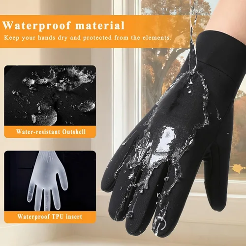 Miniatura 4 de Guantes de invierno de ciclismo para hombres y mujeres, impermeables, con compatibilidad térmica cálida y táctil, guantes de conducción para mujer