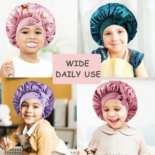 Miniatura 4 de 2 gorros de seda para niñas y niños pequeños, para cabello rizado