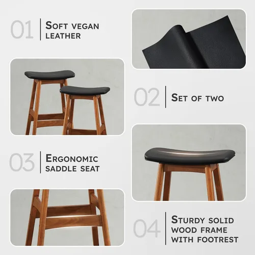 Miniatura 4 de Lexicon Springfield Taburete de altura de asiento de silla de montar (juego de 2), 25 pulgadas SH, negro mate