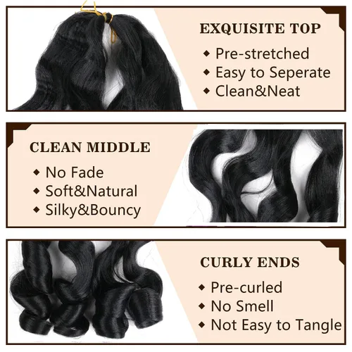 Miniatura 3 de Cabello trenzado rizado francés negro de 22 pulgadas preestirado, paquete de 3 unidades, textura Yaki, trenzado con rizo español, extensión