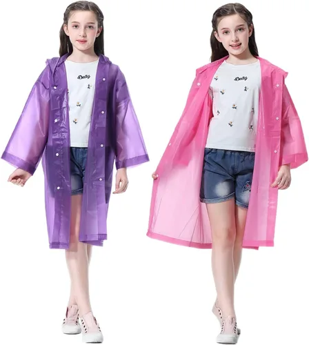 Miniatura 15 de Poncho de lluvia para niños Impermeable, Paquete de 2-5 Abrigos de lluvia reutilizables de EVA para niños y niñas de 6-14 años, Equipo de chaquetas