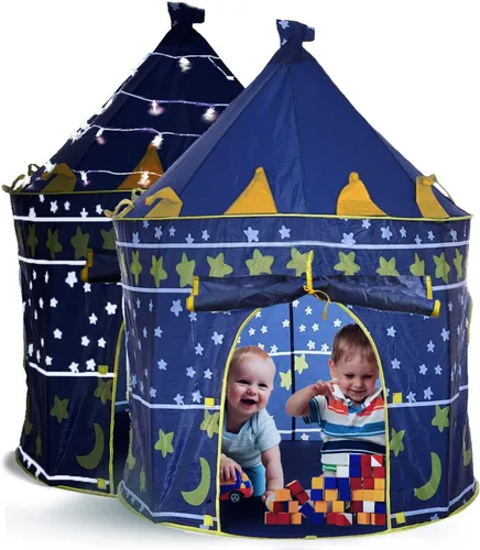 Tienda de campaña y luces para niños, casa de juegos para niños, 41 x 53 pulgadas, azul