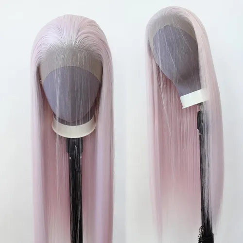 Miniatura 10 de 99J Peluca larga y lisa 99J color borgoña sintética con encaje frontal, predesfilada con línea de cabello natural para mujeres de moda, cabello