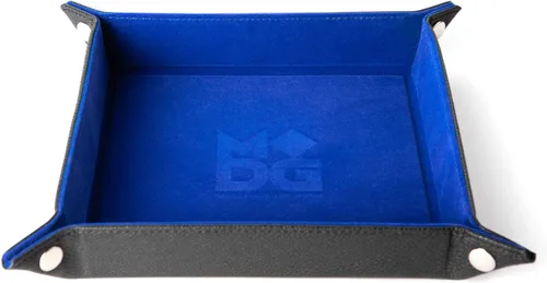 FanRoll - Bandeja plegable de terciopelo para dados con respaldo de piel sintética: azul, juego de rol, accesorios de dados para Calabozos y Dragones