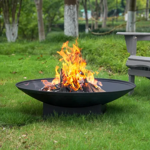 Fogata de 32 pulgadas para exteriores, mesa de fogata de leña para exteriores con parrilla y tapa, hoguera portátil grande para patio trasero y