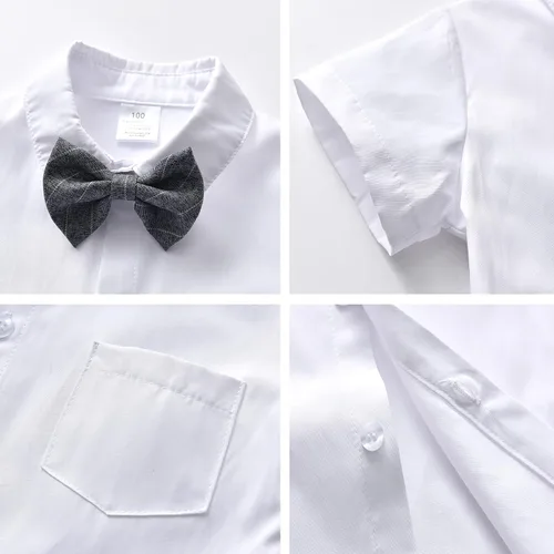 Miniatura 3 de Conjunto de traje de caballero de manga corta para bebé niño con corbatín + pantalones cortos con tirantes y pantalones cortos para bautizo festivo