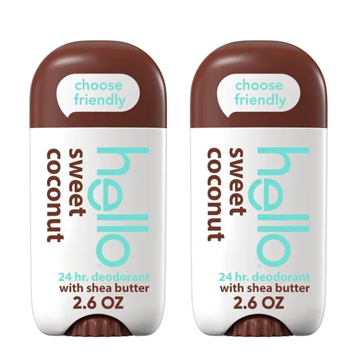 hello Sweet Coconut - Desodorante sin aluminio para mujeres y hombres con manteca de karité, frescura de 24 horas, desodorante sin bicarbonato de