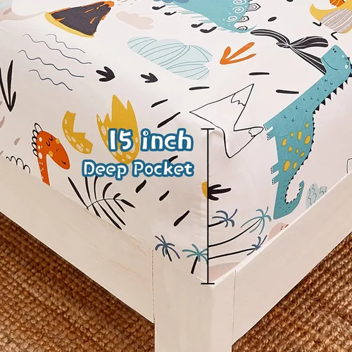 Miniatura 3 de JSD Juego de sábanas de dinosaurio para niños, tamaño individual, 3 piezas, sábanas de microfibra con estampado suave para niños y niñas, bolsillo