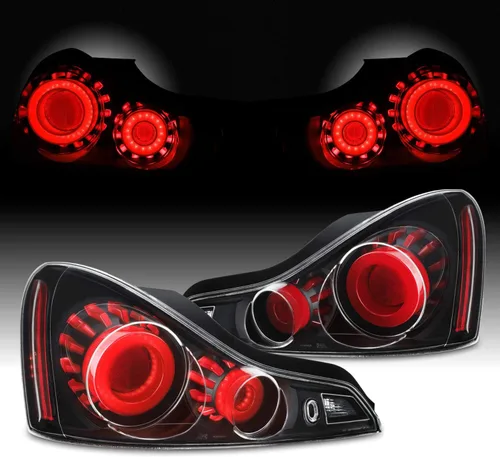AKKON - [Estilo GTR para 2008-2013 Infiniti G37 / 14-15 Q60 Coupe 3D LED Luz Tubo Trasero Faros de Carcasa Negra Par Acoplamiento