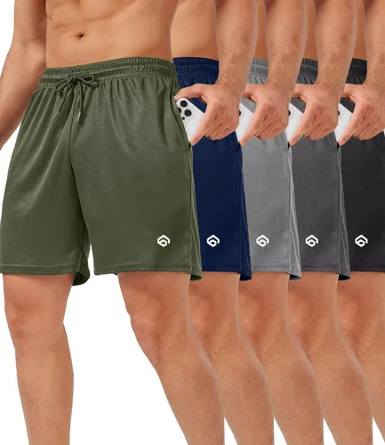 Miniatura 8 de lomsoe 5 Pack Gym Shorts Men 5 Inch Quick Dry Mesh Shorts Men Lightweight Training Athletic Running Shorts with Pockets