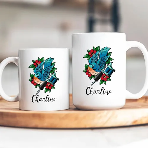 Miniatura 6 de Taza de artista de tatuaje floral, taza de café personalizada para tatuajes, taza de tatuaje personalizada con nombre regalo para amantes