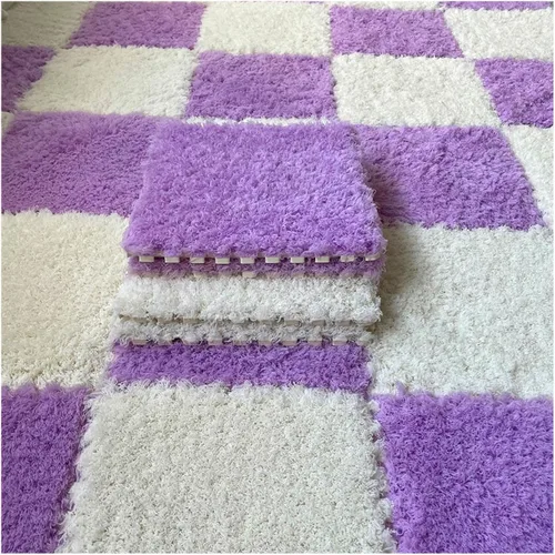 Miniatura 15 de Tapete de espuma de felpa gruesa que se entrelaza, 24 piezas de 12 x 12 pulgadas, tapete cuadrado esponjoso de espuma de rompecabezas con bordes