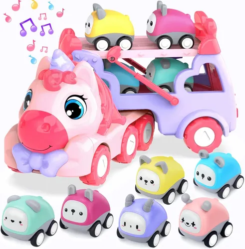 Vehículo de camión 7 en 1 para niños pequeños de 2 a 4 años, auto de unicornio con luces y música, juguetes para niñas de 2 a 4 años, juguetes para