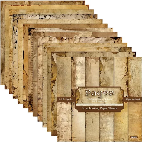Bloc de papel para álbum de recortes vintage, 24 hojas de papel de decoupage de mezcla, cartulina de 6 x 6 pulgadas, colección de diario de origami