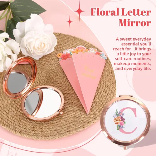Miniatura 4 de Regalos de cumpleaños para mujeres – Caja de regalo personalizada con inicial con taza de vidrio con monograma, coleteros para el cabello y clip