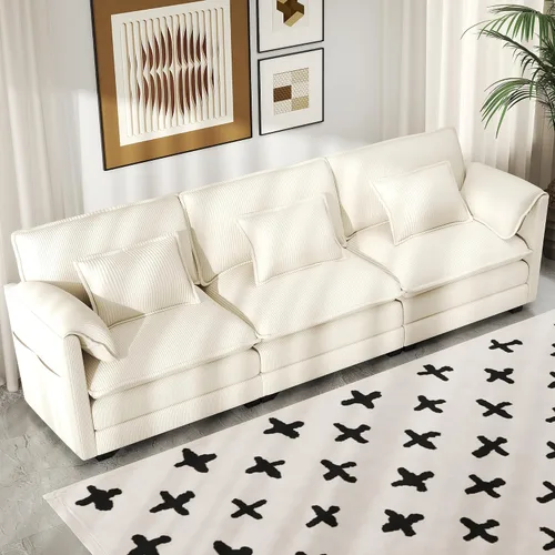 Miniatura 33 de Real Relax 145'' Sofá seccional modular, sofá convertible de 4 plazas con chenilla, 8 almohadas y 2 reposabrazos para sala de estar, oficina