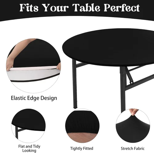 Miniatura 3 de Fivenl Paquete de 6 manteles de elastano para mesas redondas de 5 pies, manteles redondos elásticos ajustables lavables con borde elástico
