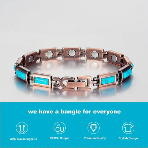 Miniatura 2 de YINOX - Pulsera de cobre con piedra turquesa para mujer, pulsera de moda para el día de San Valentín